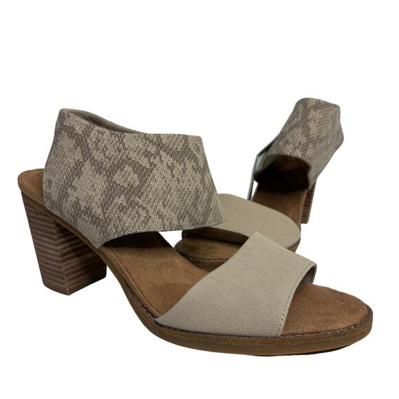 Toms Majorca Cutout Cobblestone Snake Print Canvas Heeled Sandal 9.5 - Picture 1 of 10